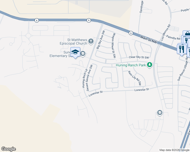 map of restaurants, bars, coffee shops, grocery stores, and more near 811 Prairie Sage Court Southwest in Los Lunas