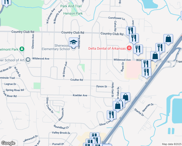 map of restaurants, bars, coffee shops, grocery stores, and more near South Claremont Avenue in Sherwood