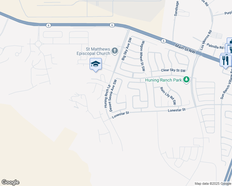 map of restaurants, bars, coffee shops, grocery stores, and more near 811 Purple Aster Avenue Southwest in Los Lunas
