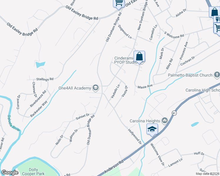 map of restaurants, bars, coffee shops, grocery stores, and more near 617 New Dunham Bridge Road in Greenville