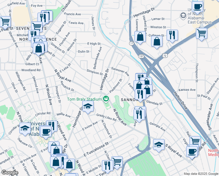 map of restaurants, bars, coffee shops, grocery stores, and more near 711 Grandview Avenue in Florence