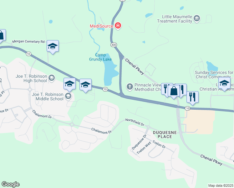 map of restaurants, bars, coffee shops, grocery stores, and more near 20219 Arkansas 10 in Little Rock