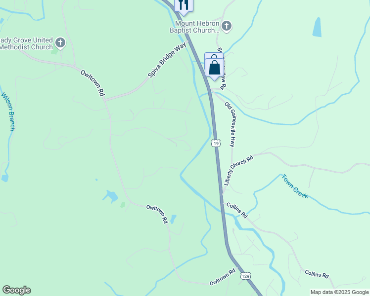 map of restaurants, bars, coffee shops, grocery stores, and more near 144 Riverside Lane in Blairsville