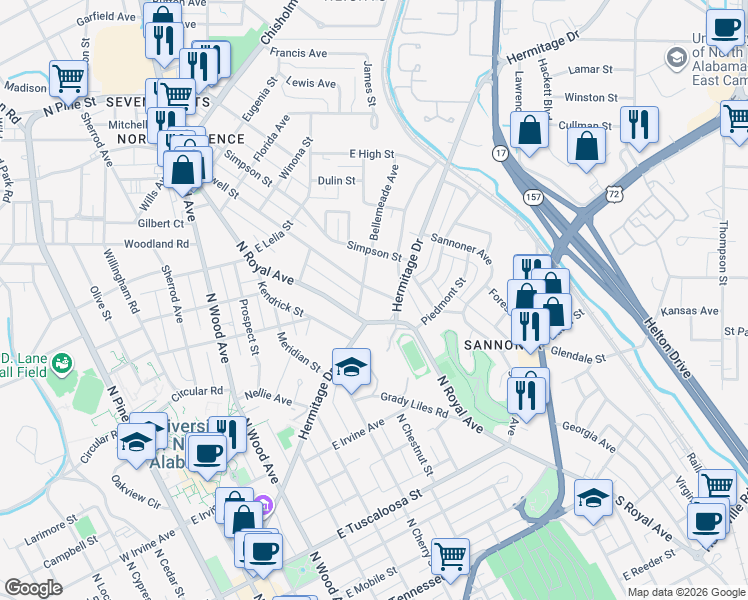 map of restaurants, bars, coffee shops, grocery stores, and more near 713 Howell Street in Florence