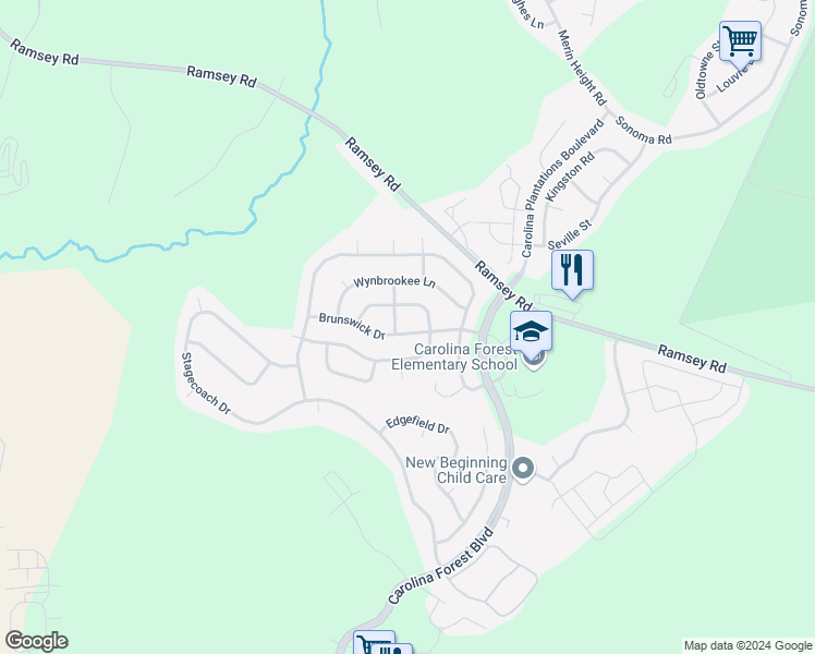 map of restaurants, bars, coffee shops, grocery stores, and more near 304 Brunswick Drive in Jacksonville