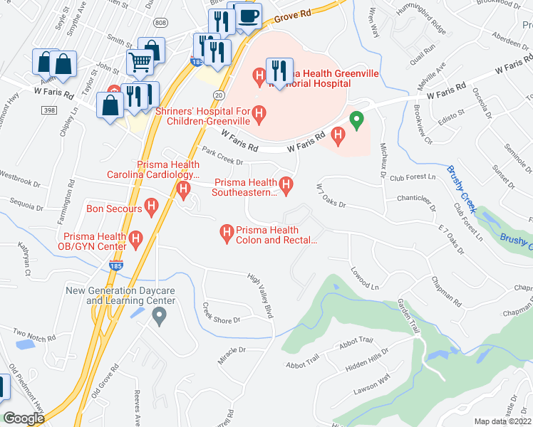 map of restaurants, bars, coffee shops, grocery stores, and more near 355 Berkmans Lane in Greenville