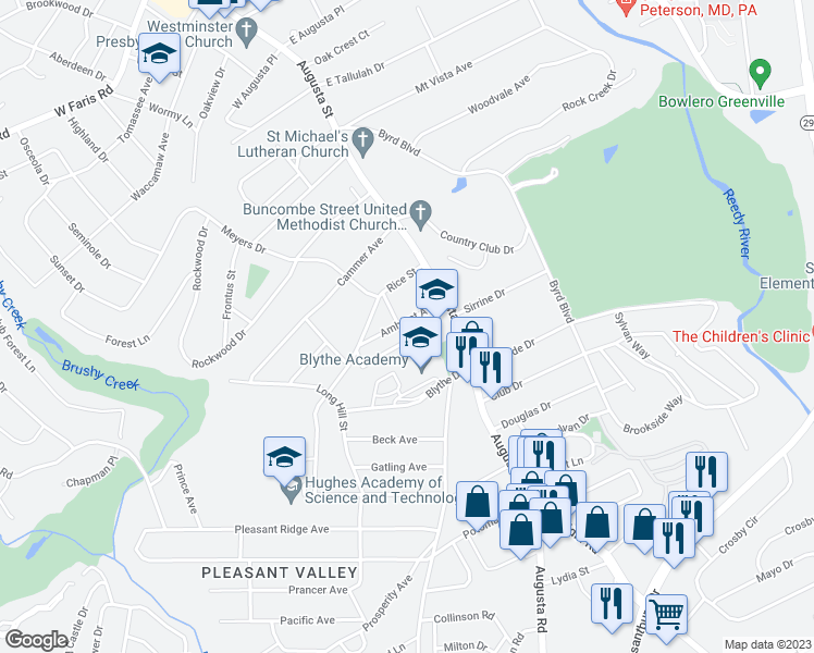 map of restaurants, bars, coffee shops, grocery stores, and more near 2 Crabapple Court in Greenville