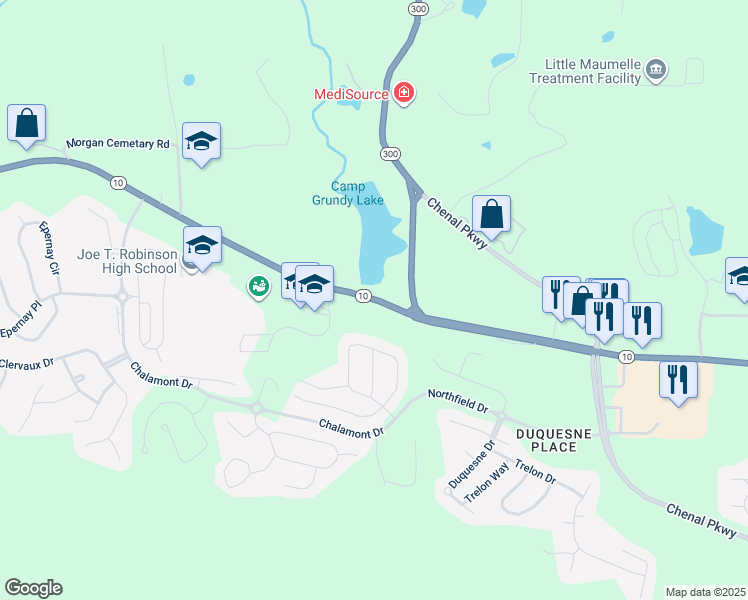 map of restaurants, bars, coffee shops, grocery stores, and more near 21188 Cantrell Road in Little Rock