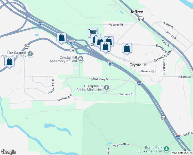 map of restaurants, bars, coffee shops, grocery stores, and more near 5420 McMurtrey Drive in North Little Rock