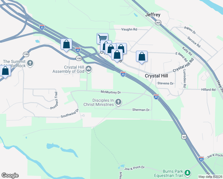 map of restaurants, bars, coffee shops, grocery stores, and more near 5420 McMurtrey Drive in North Little Rock