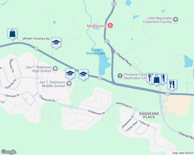 map of restaurants, bars, coffee shops, grocery stores, and more near 21501 Arkansas 10 in Little Rock