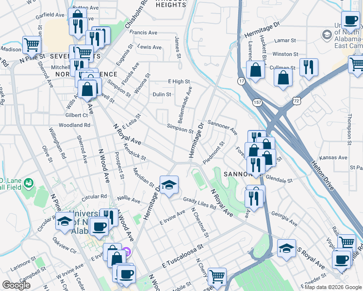 map of restaurants, bars, coffee shops, grocery stores, and more near 713 Howell Street in Florence