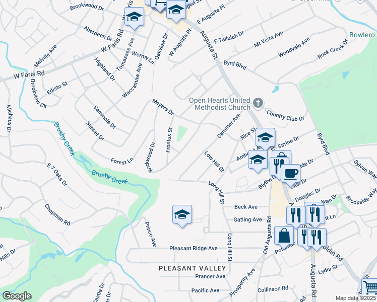 map of restaurants, bars, coffee shops, grocery stores, and more near 129 Rockwood Drive in Greenville