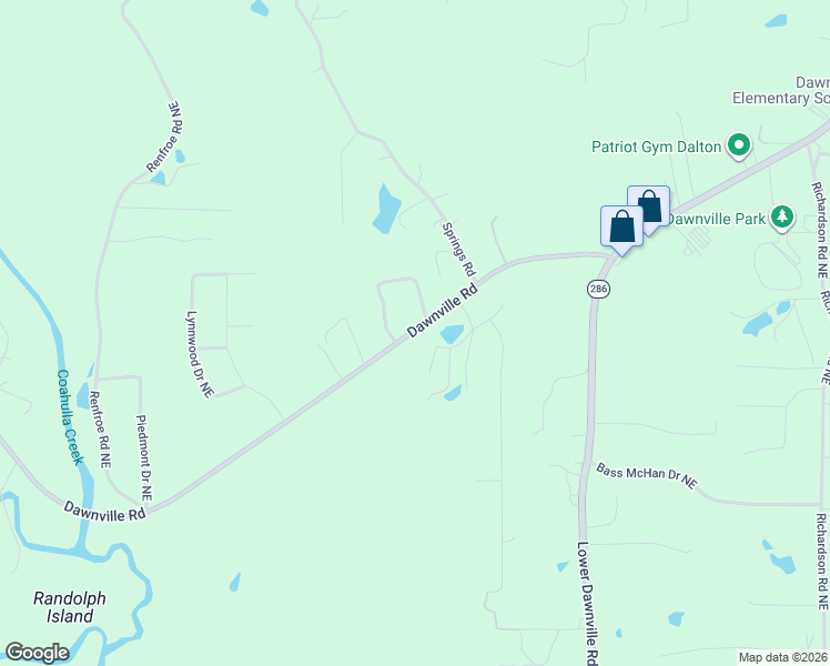map of restaurants, bars, coffee shops, grocery stores, and more near 1080 Dawnville Road Northeast in Dalton