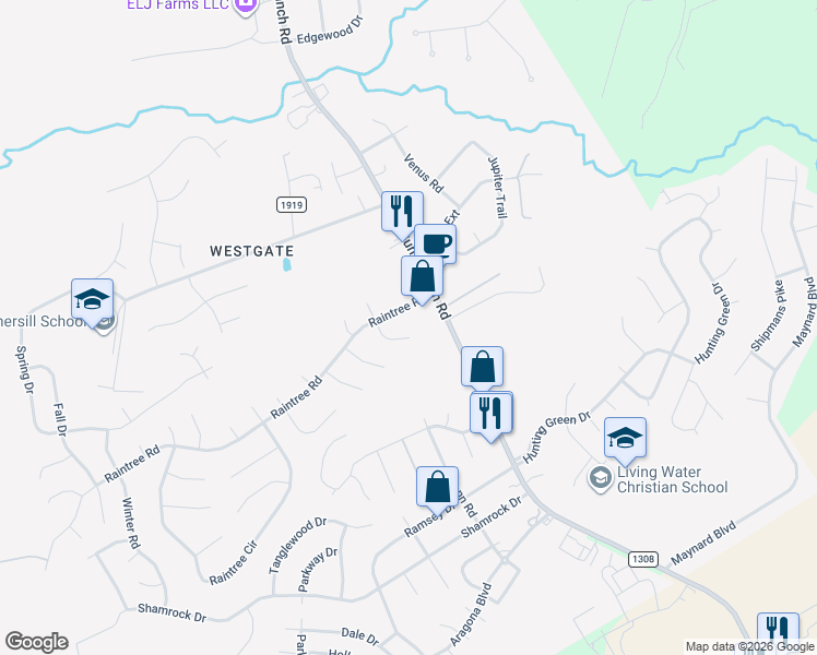 map of restaurants, bars, coffee shops, grocery stores, and more near 209 Woodcrest Court in Jacksonville