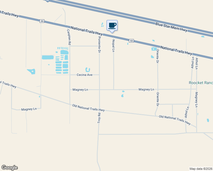 map of restaurants, bars, coffee shops, grocery stores, and more near 46524 Magney Lane in Newberry Springs