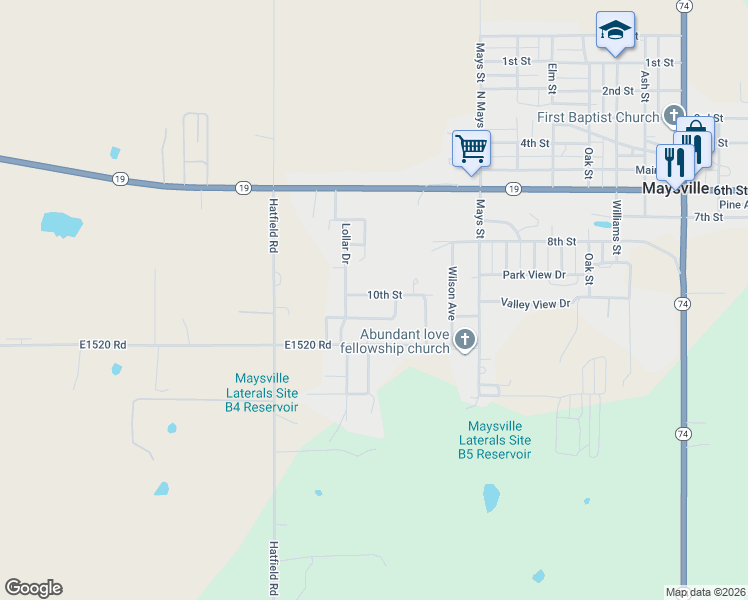 map of restaurants, bars, coffee shops, grocery stores, and more near 1313 10th Street in Maysville