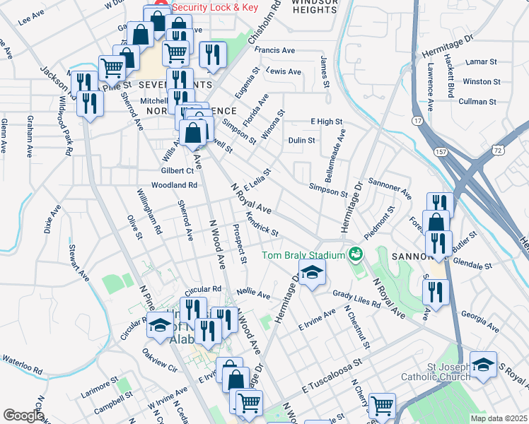 map of restaurants, bars, coffee shops, grocery stores, and more near 937 North Royal Avenue in Florence