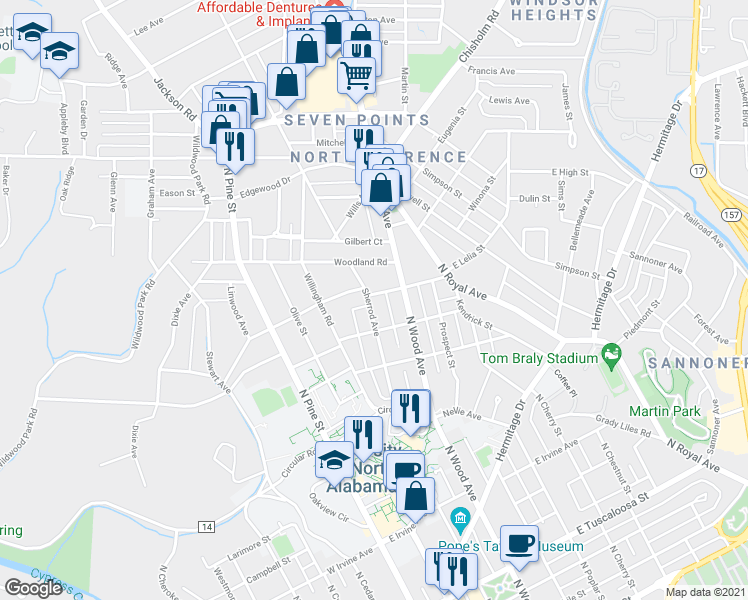 map of restaurants, bars, coffee shops, grocery stores, and more near 129 West Lelia Street in Florence