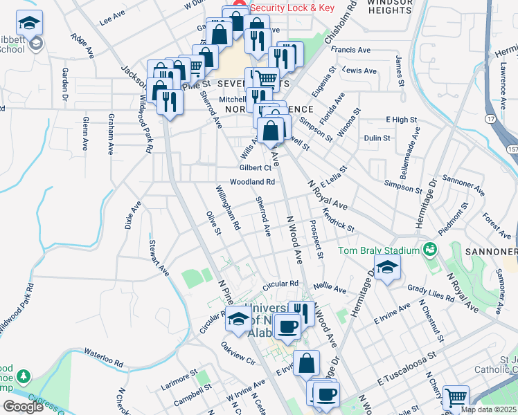 map of restaurants, bars, coffee shops, grocery stores, and more near 129 West Lelia Street in Florence
