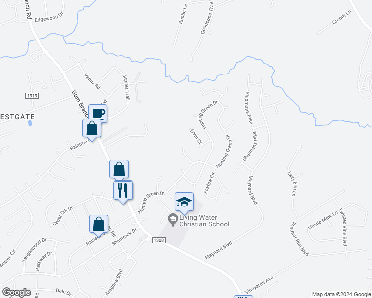 map of restaurants, bars, coffee shops, grocery stores, and more near 216 Deer Creek Drive in Jacksonville
