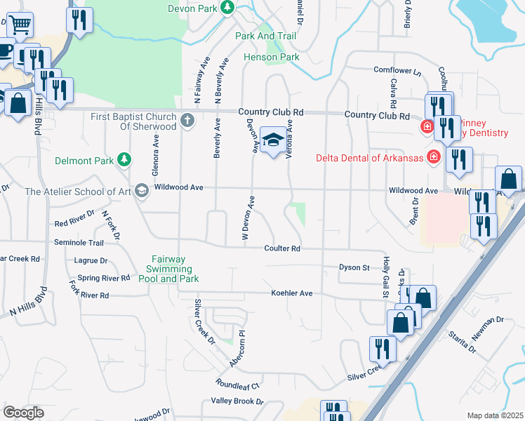 map of restaurants, bars, coffee shops, grocery stores, and more near 508 East Devon Avenue in Sherwood