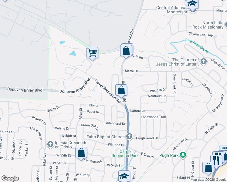 map of restaurants, bars, coffee shops, grocery stores, and more near 51 Oakview Drive in North Little Rock