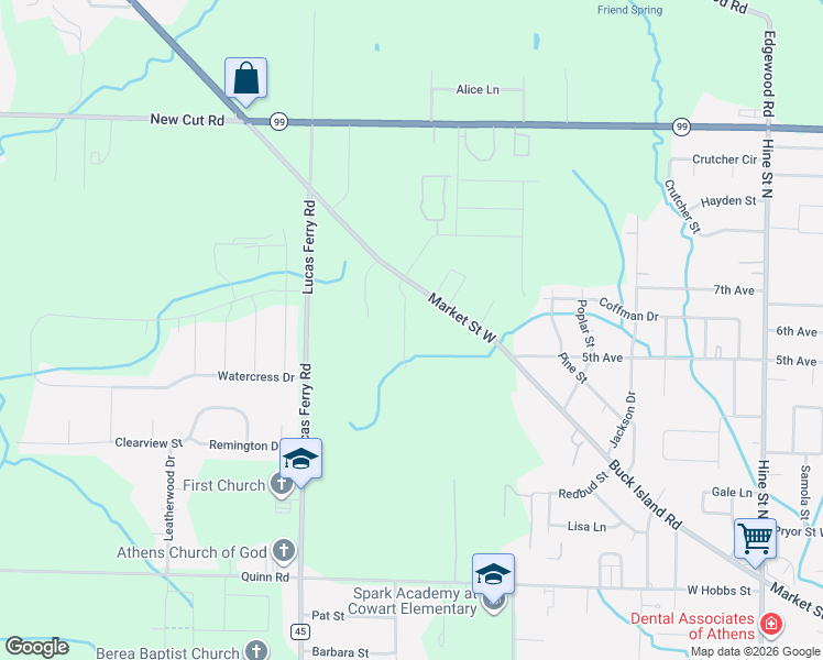 map of restaurants, bars, coffee shops, grocery stores, and more near 17704 Antlers Pass in Athens