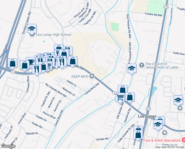 map of restaurants, bars, coffee shops, grocery stores, and more near 920 West Main Street in Los Lunas