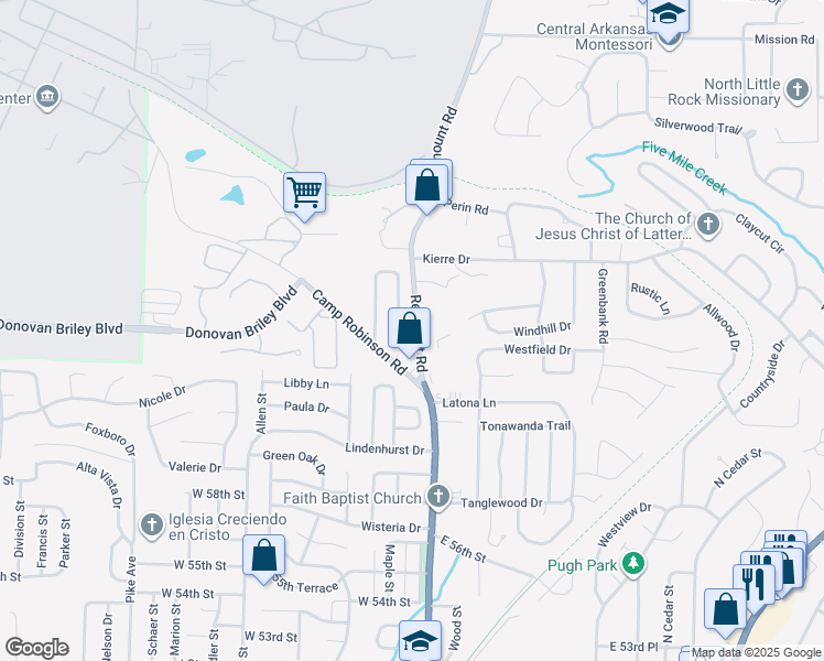 map of restaurants, bars, coffee shops, grocery stores, and more near 2 Oakview Drive in North Little Rock