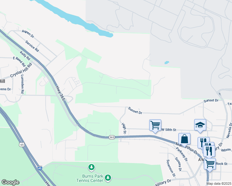 map of restaurants, bars, coffee shops, grocery stores, and more near 6604 Fitts Road in North Little Rock