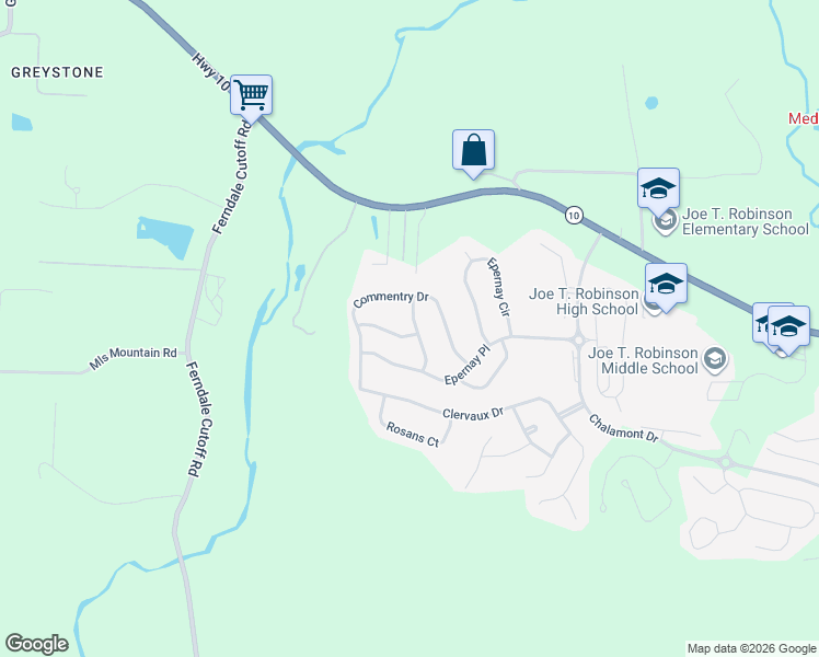 map of restaurants, bars, coffee shops, grocery stores, and more near 206 Commentry Lane in Little Rock