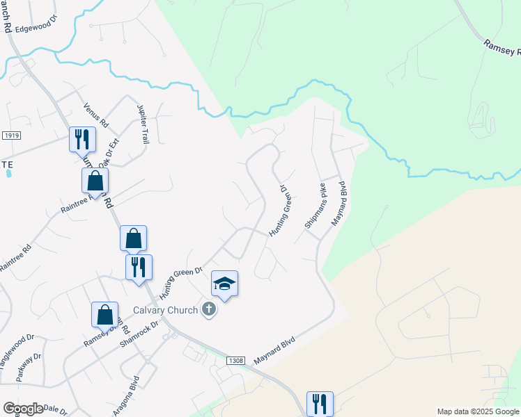 map of restaurants, bars, coffee shops, grocery stores, and more near 482 Hunting Green Drive in Jacksonville
