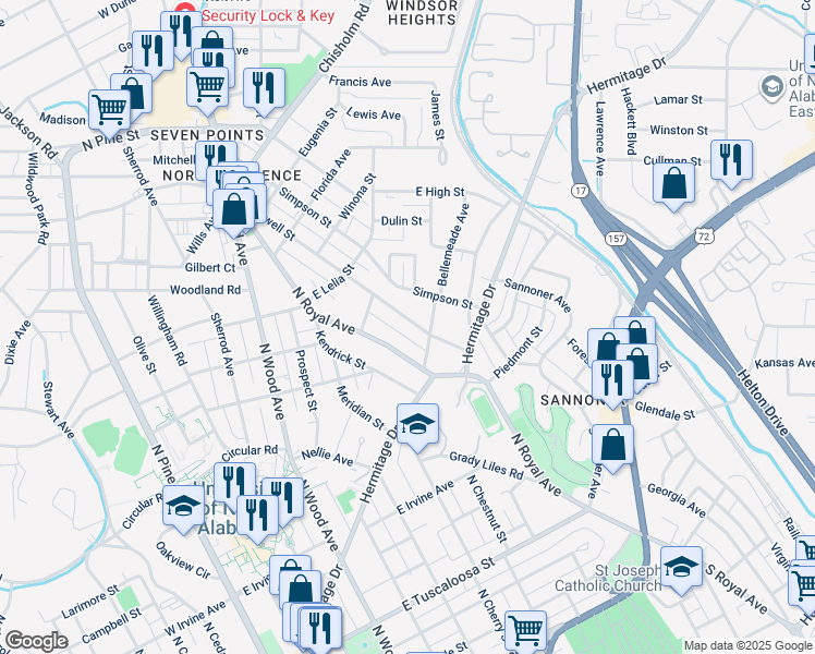 map of restaurants, bars, coffee shops, grocery stores, and more near 640 Howell Street in Florence