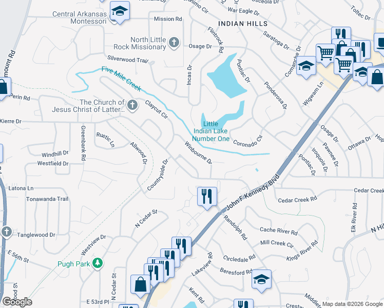 map of restaurants, bars, coffee shops, grocery stores, and more near 1408 Winbourne Dr in North Little Rock