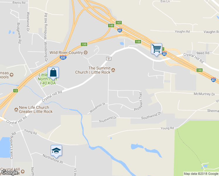 map of restaurants, bars, coffee shops, grocery stores, and more near 6024 White Oak Drive in North Little Rock