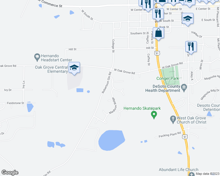 map of restaurants, bars, coffee shops, grocery stores, and more near 3557 Madison Ridge in Hernando
