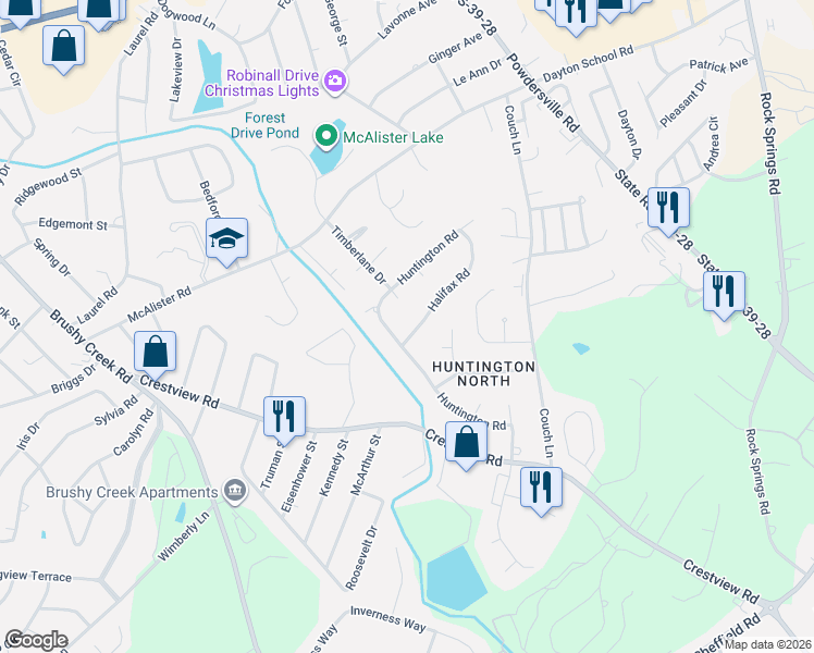 map of restaurants, bars, coffee shops, grocery stores, and more near 500 Huntington Road in Easley