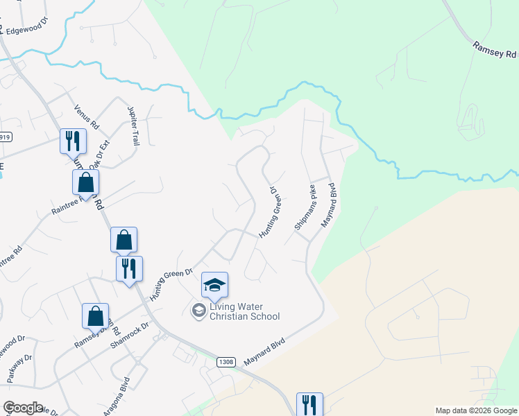map of restaurants, bars, coffee shops, grocery stores, and more near 481 Hunting Green Drive in Jacksonville