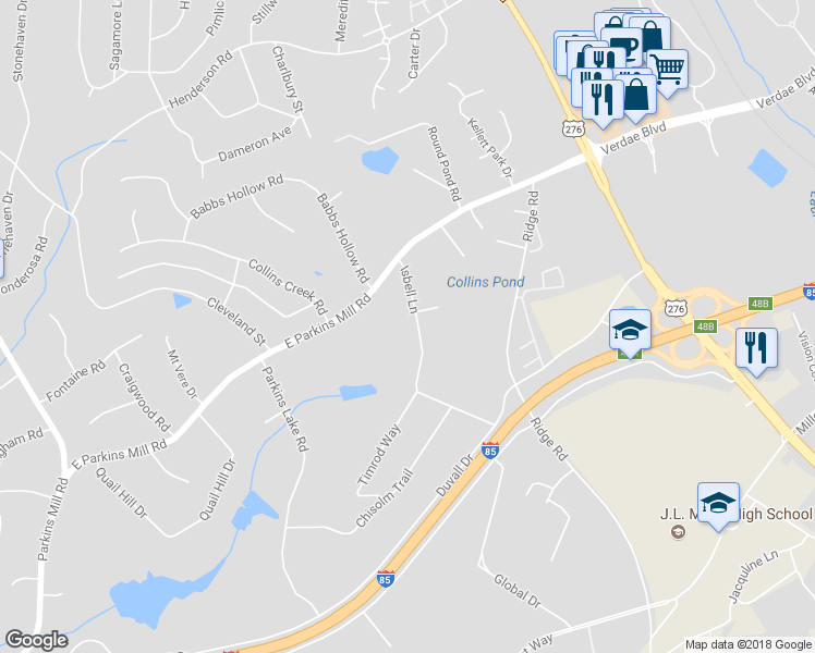 map of restaurants, bars, coffee shops, grocery stores, and more near 34 Isbell Lane in Greenville