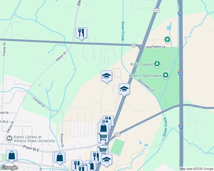 map of restaurants, bars, coffee shops, grocery stores, and more near Juniper Private Circle in Athens