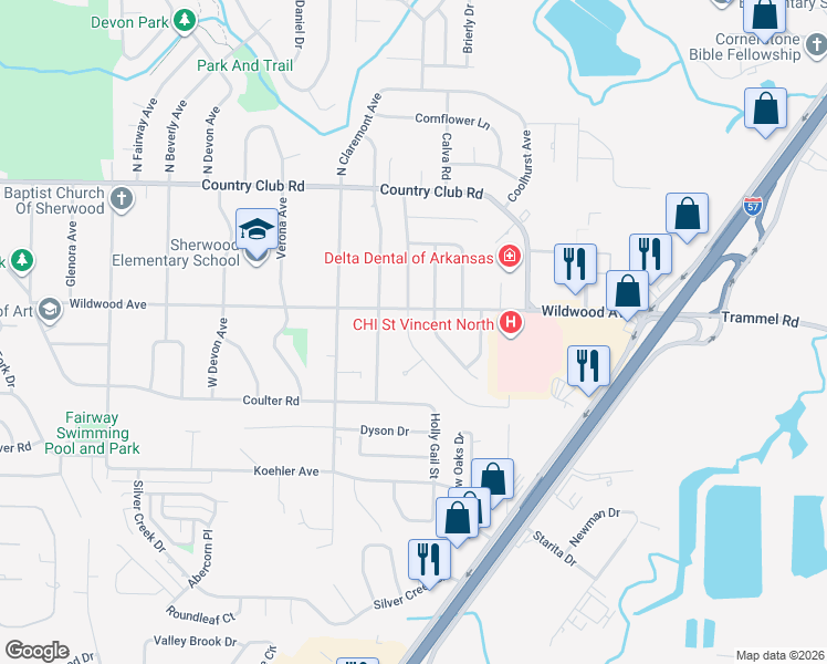 map of restaurants, bars, coffee shops, grocery stores, and more near 508 Beaconsfield Road in Sherwood