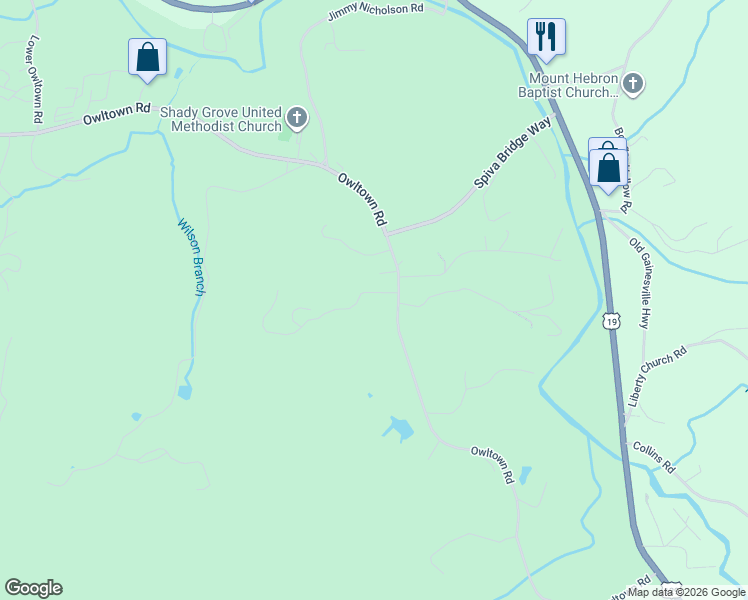 map of restaurants, bars, coffee shops, grocery stores, and more near 4227 Owl Town Spur in Blairsville