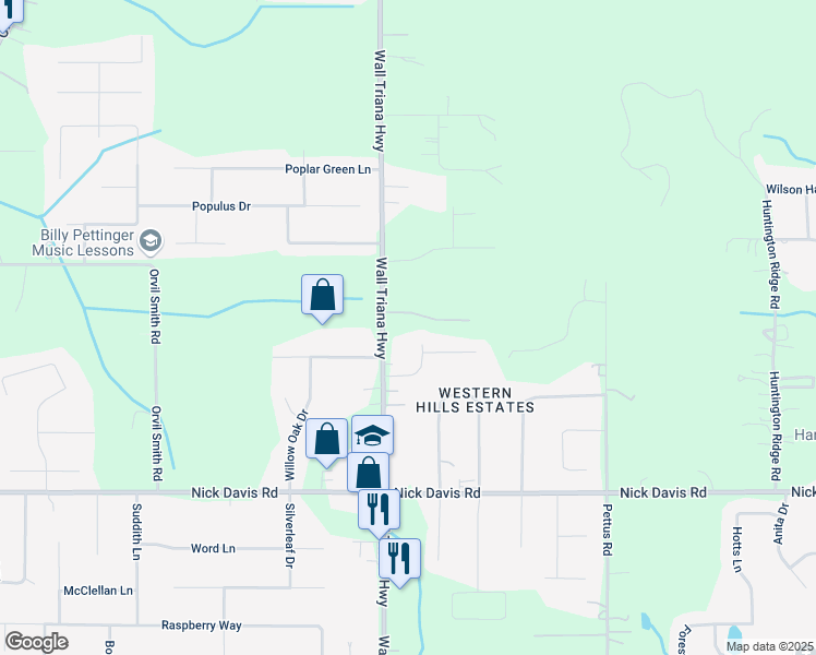 map of restaurants, bars, coffee shops, grocery stores, and more near 117 Silver Cedar Ln in Harvest
