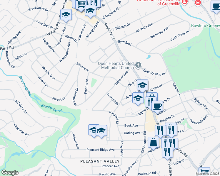 map of restaurants, bars, coffee shops, grocery stores, and more near 116 Cammer Avenue in Greenville