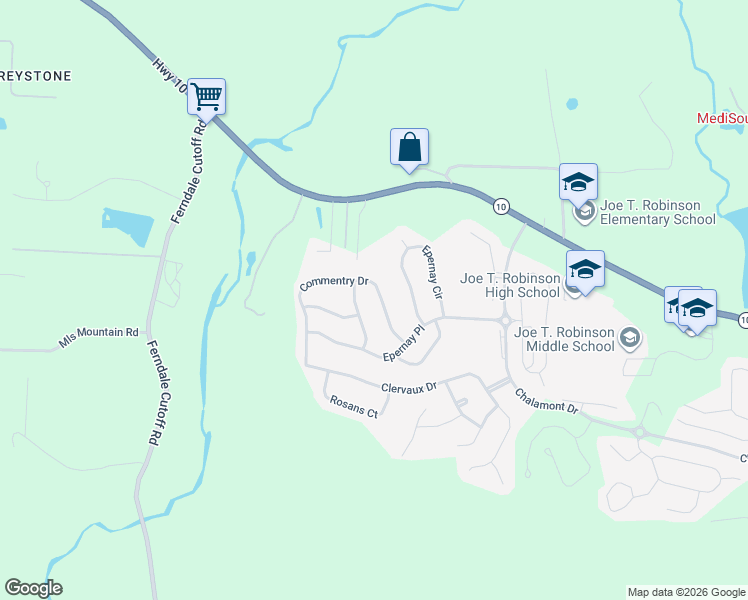 map of restaurants, bars, coffee shops, grocery stores, and more near 15 Commentry Drive in Little Rock