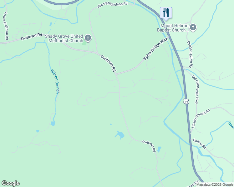 map of restaurants, bars, coffee shops, grocery stores, and more near 4227 Owl Town Spur in Blairsville