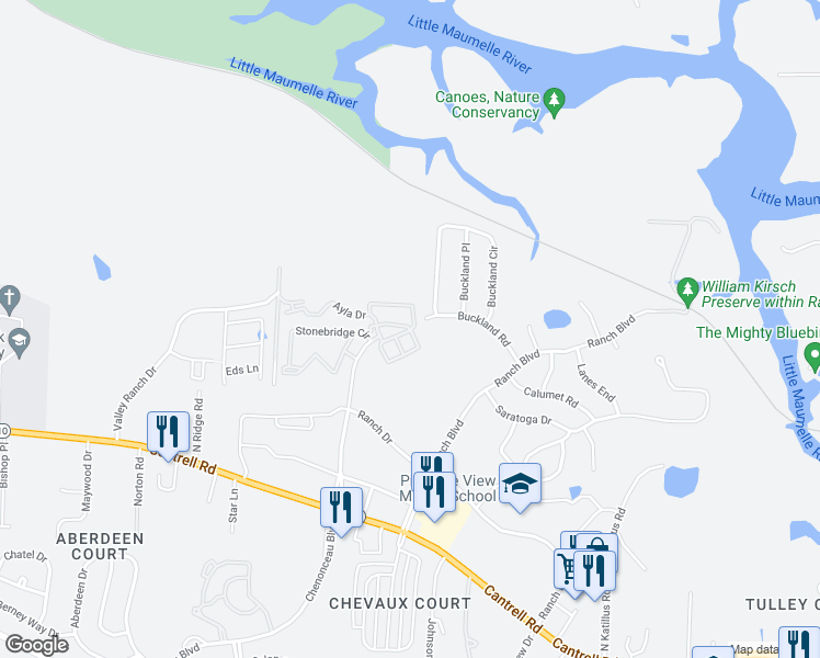 map of restaurants, bars, coffee shops, grocery stores, and more near 6 Michelle Lane in Little Rock