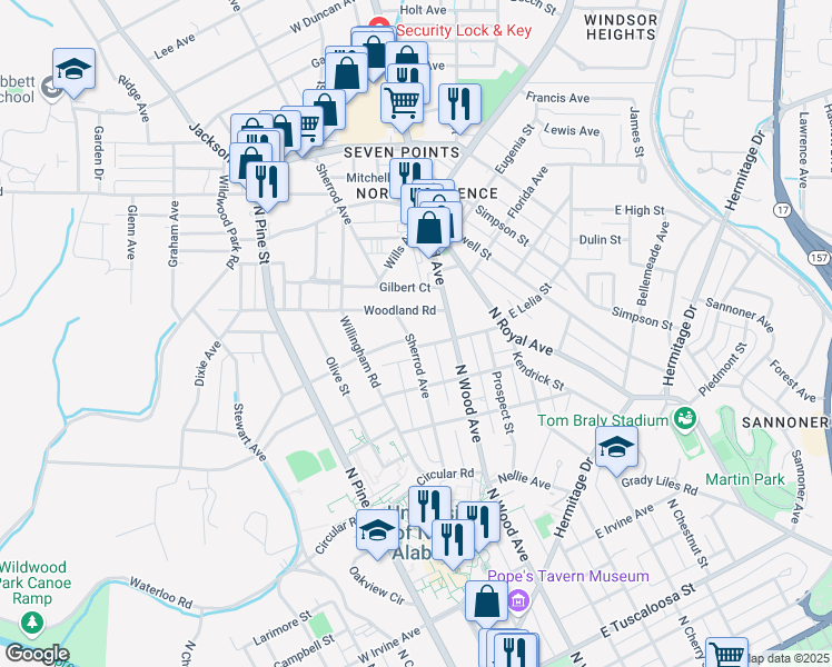 map of restaurants, bars, coffee shops, grocery stores, and more near 1006 Sherrod Avenue in Florence