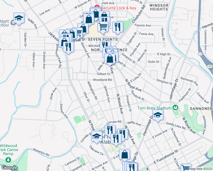map of restaurants, bars, coffee shops, grocery stores, and more near 1008 Sherrod Avenue in Florence